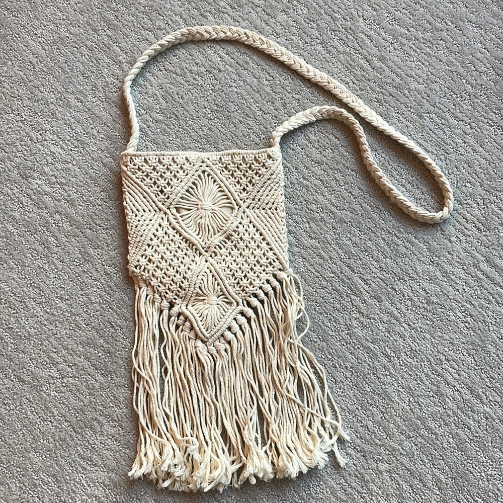 Macrame fringe crossbody bag
